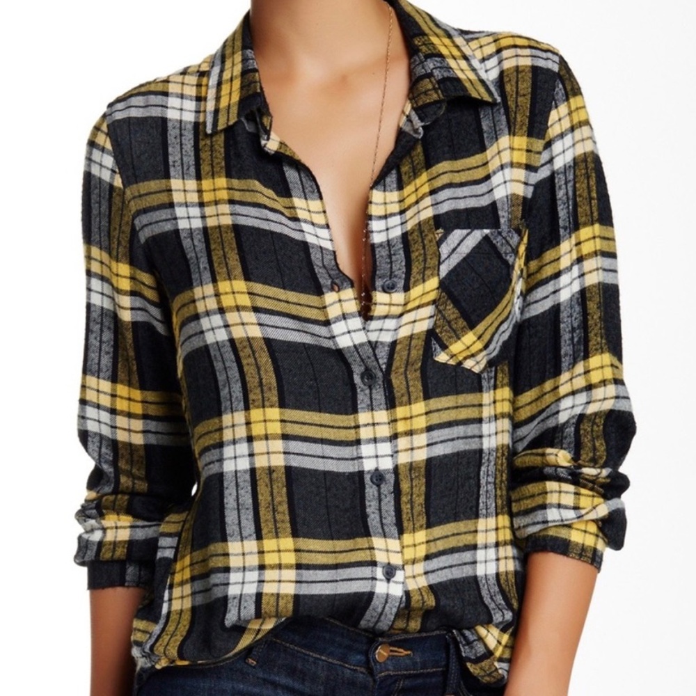 NEW Bella Dahl Tencel Plaid Flannel Button Down Shirt w/ Back Pleat